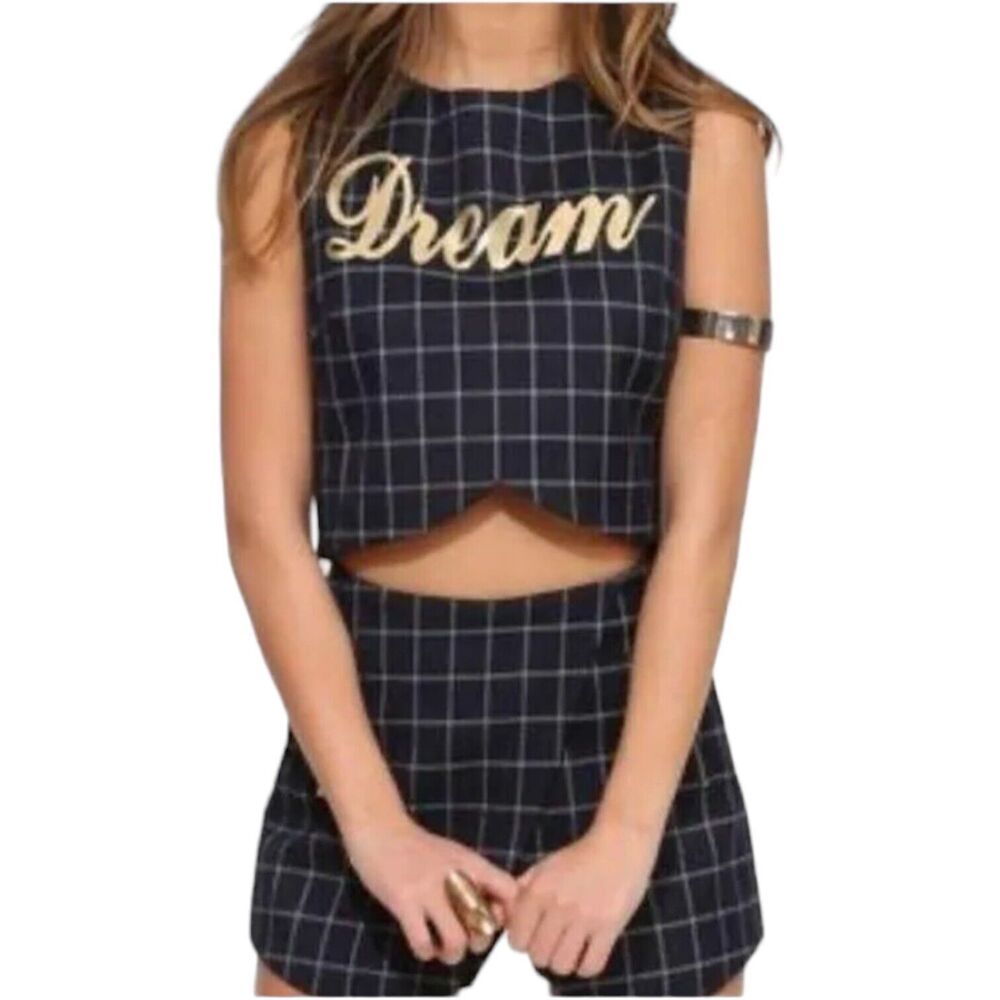 NWOT English Factory Gray Checkered Dream Sleeveless Crop Top Women's Size Small
